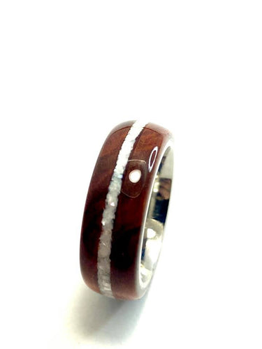 Wooden Ring | Red Heart Wood with Mother of Pearl Inlay Ring
