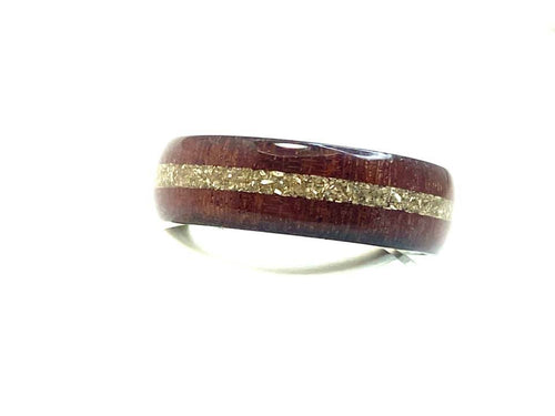 Wooden Ring | Quina Wood with Silver German Glass Inlay Ring