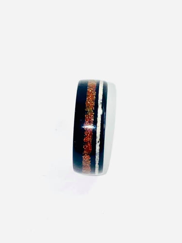 Wooden Ring | Ebony with Goldstone and Mother of Pearl Inlay Ring