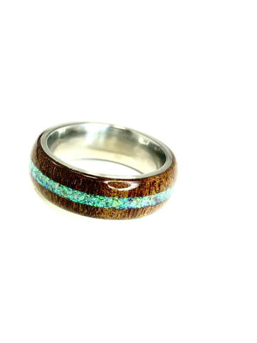 Wooden Ring | Patagonia Rosewood with Glacier Opal Inlay Ring