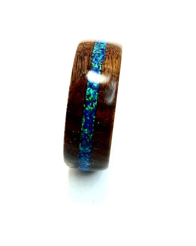 Wooden Ring | Ziricote with Pacific Blue Opal Inlay Ring