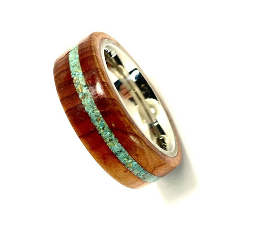 Wooden Ring | Cedar with Turquoise Inlay Ring