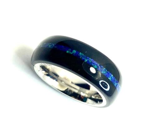 Wooden Ring | Ebony and Blue Azurite Inlay Ring