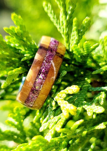 Olivewood with purple glass