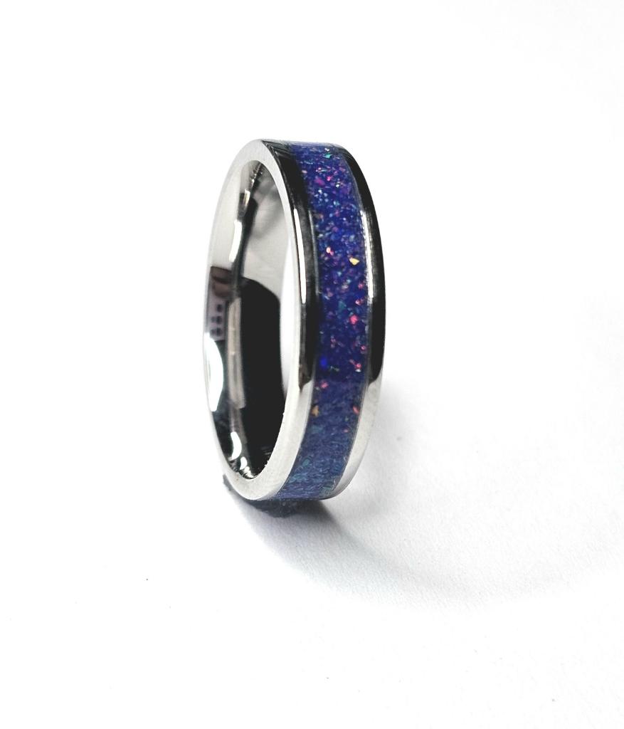 Stainless steel and purple/blue opal