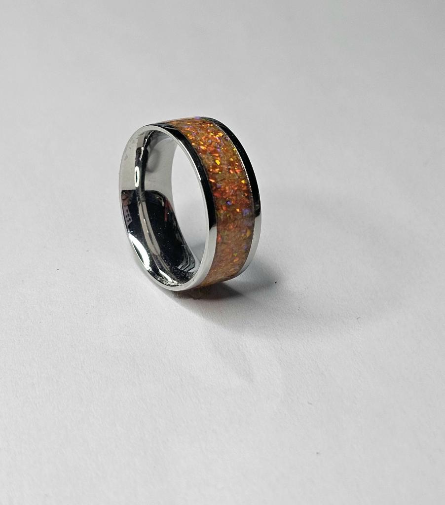Stainless steel and orange opal
