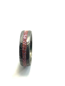 Stainless Steel Damacus Ring with Custom Pink Inlay